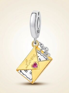 S925 Silver Gold Love Letter Envelope Charm Pull Out Note Pandora Fit Gift